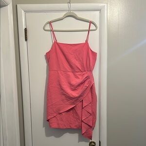 BCBGeneration Asymmetrical Ruched Orange Pink Sundress